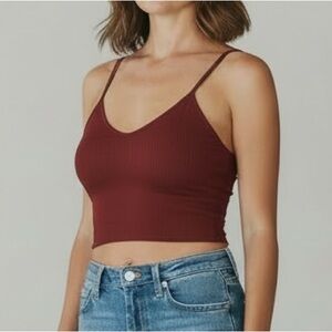Elegant Burgundy Ribbed Women's Top